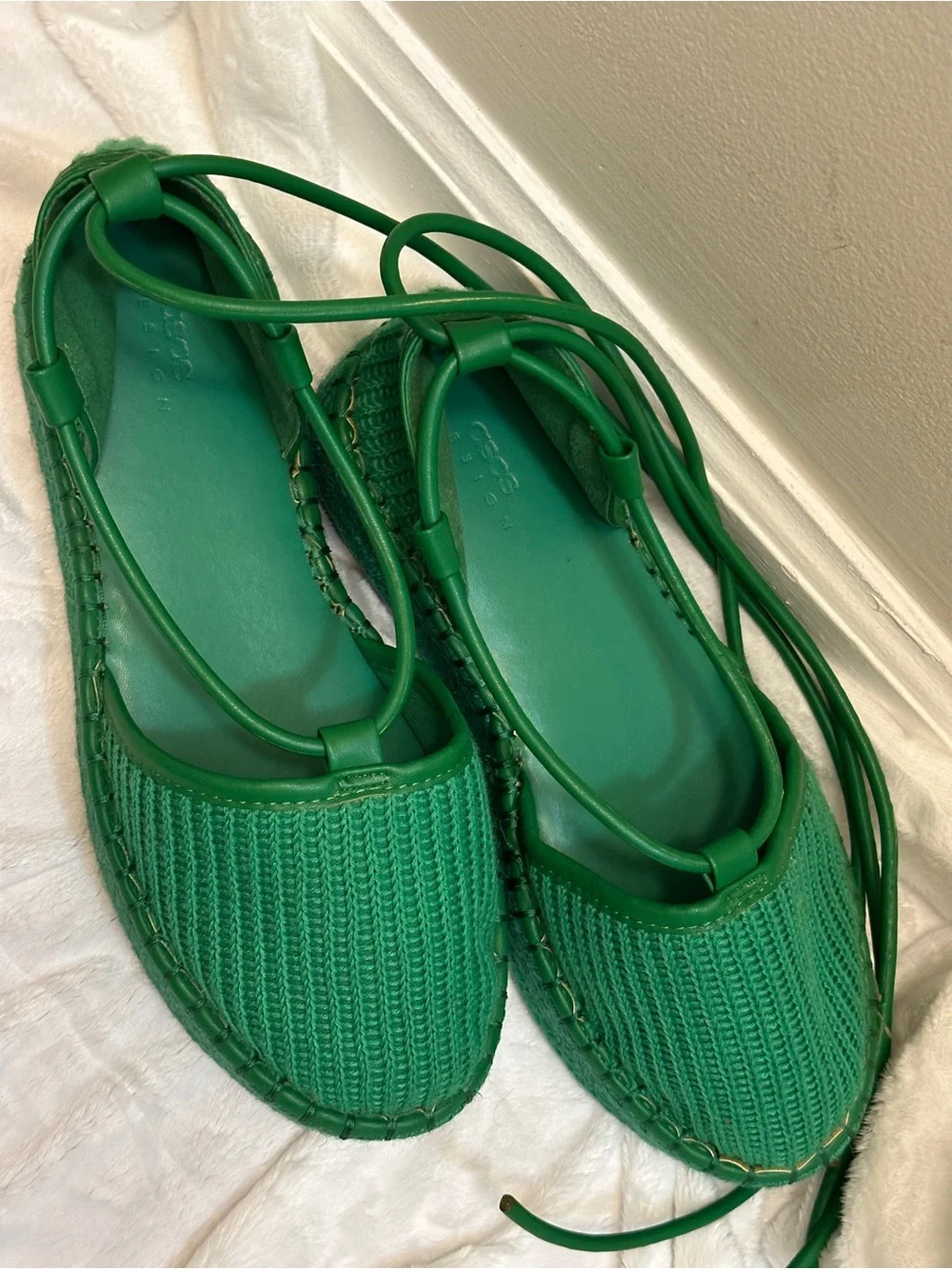 ASOS Design Green Juggle Espadrilles Braided Strap Lace Up Round Platform Sandal